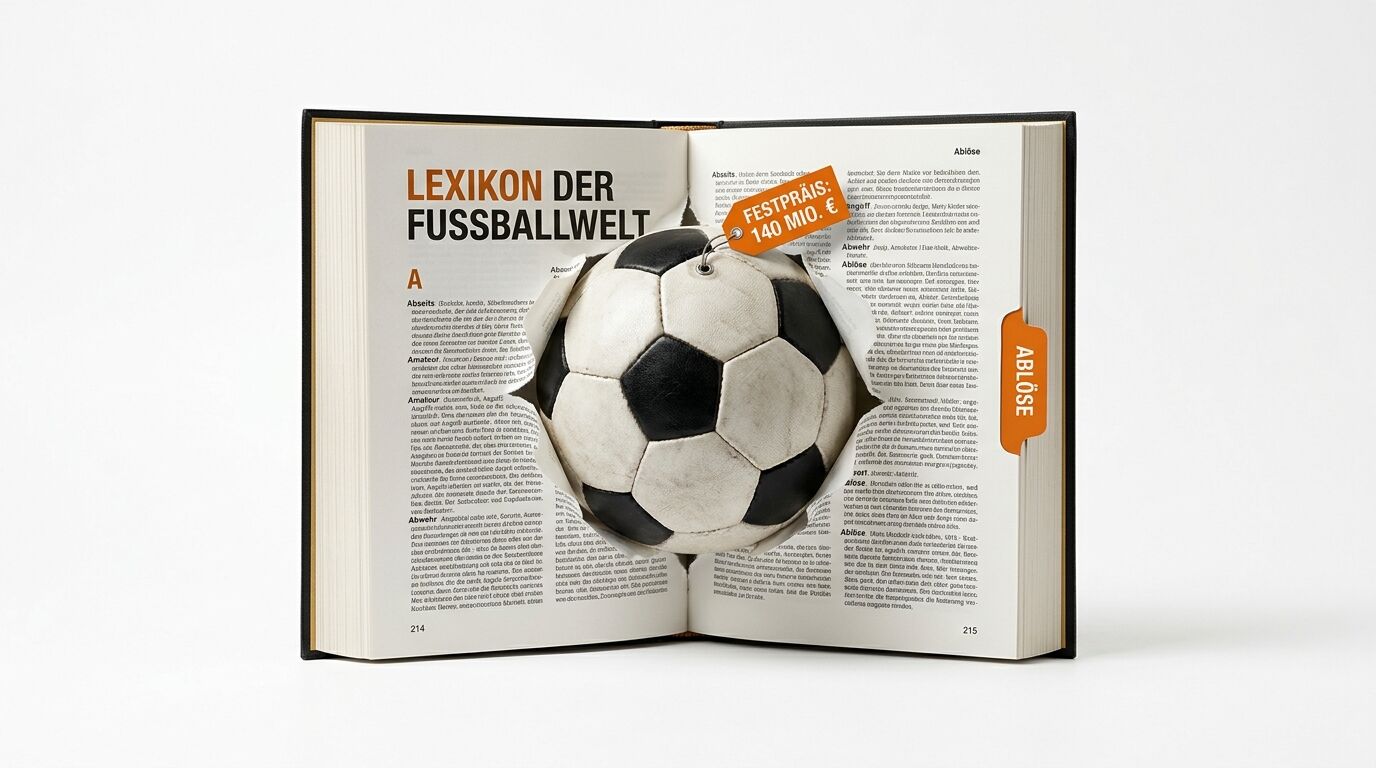 Geöffnetes Lexikon mit Fußball und Preisschild im Innenteil
