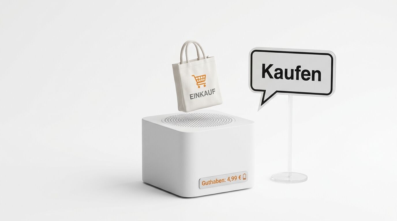 Intelligenter Lautsprecher mit Einkaufstasche, Guthaben-Anzeige und
