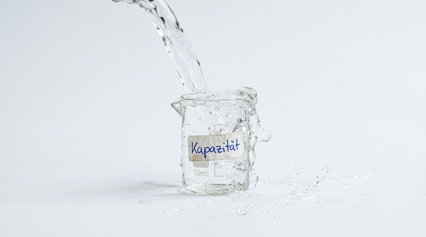 Ein Becherglas mit der Aufschrift „Kapazität“ läuft über