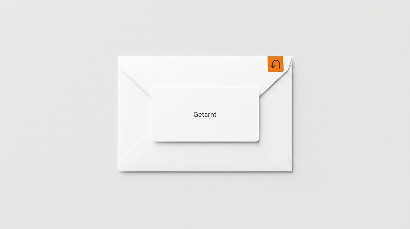 Weißer Umschlag mit „Getarnt“ und orangefarbener Marke