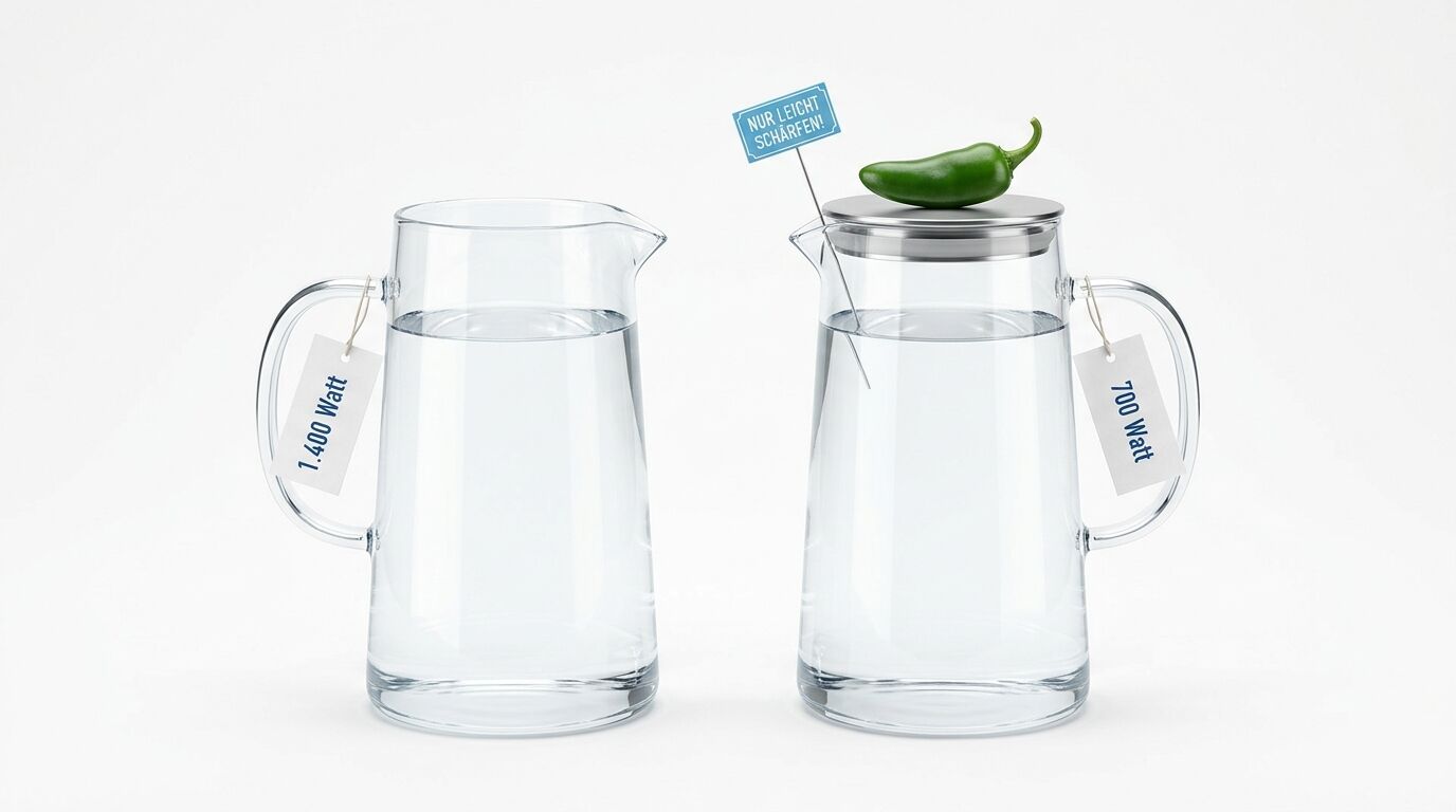Zwei Glaskrüge mit Wasser und Wattetags; rechts mit Deckel und Schote