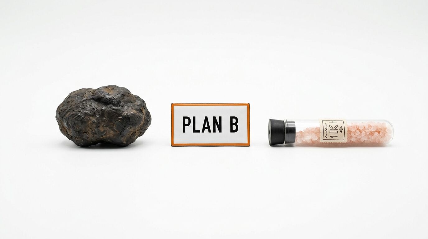 Meteorit, Schild mit Aufschrift