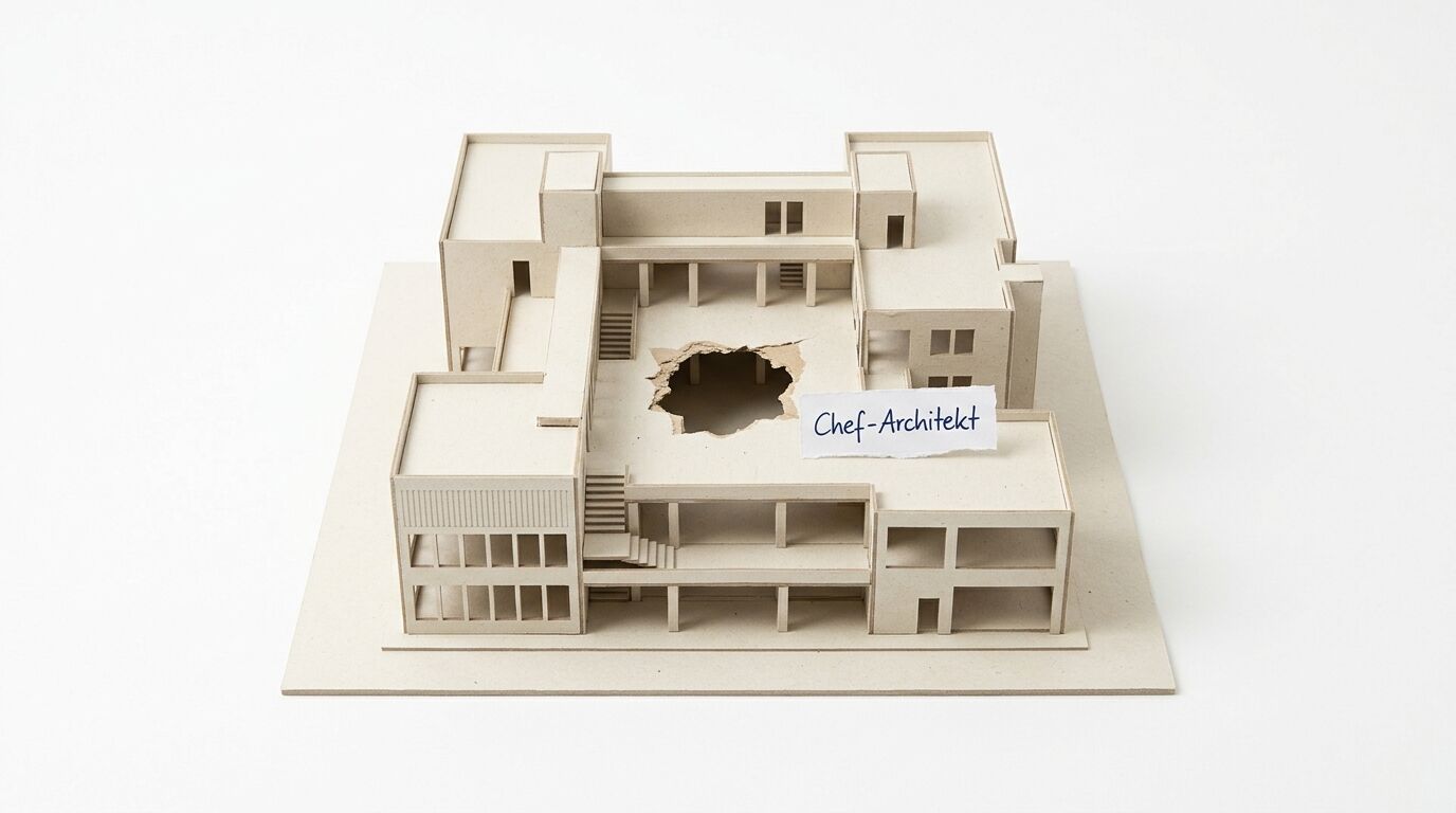Architekturmodell aus Pappe mit einem Loch und dem Schriftzug