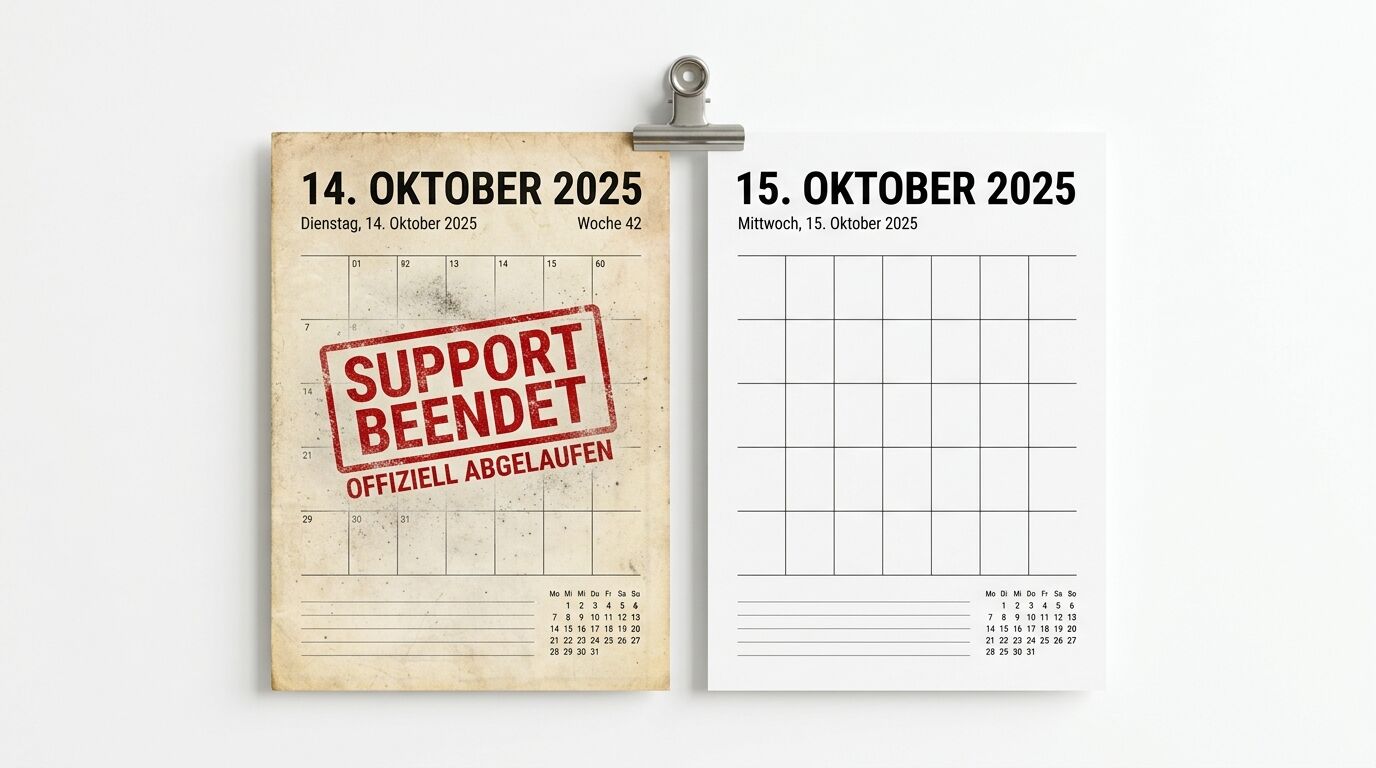 Kalenderblätter vom 14. und 15. Oktober 2025. Das linke Blatt trägt den Stempel 