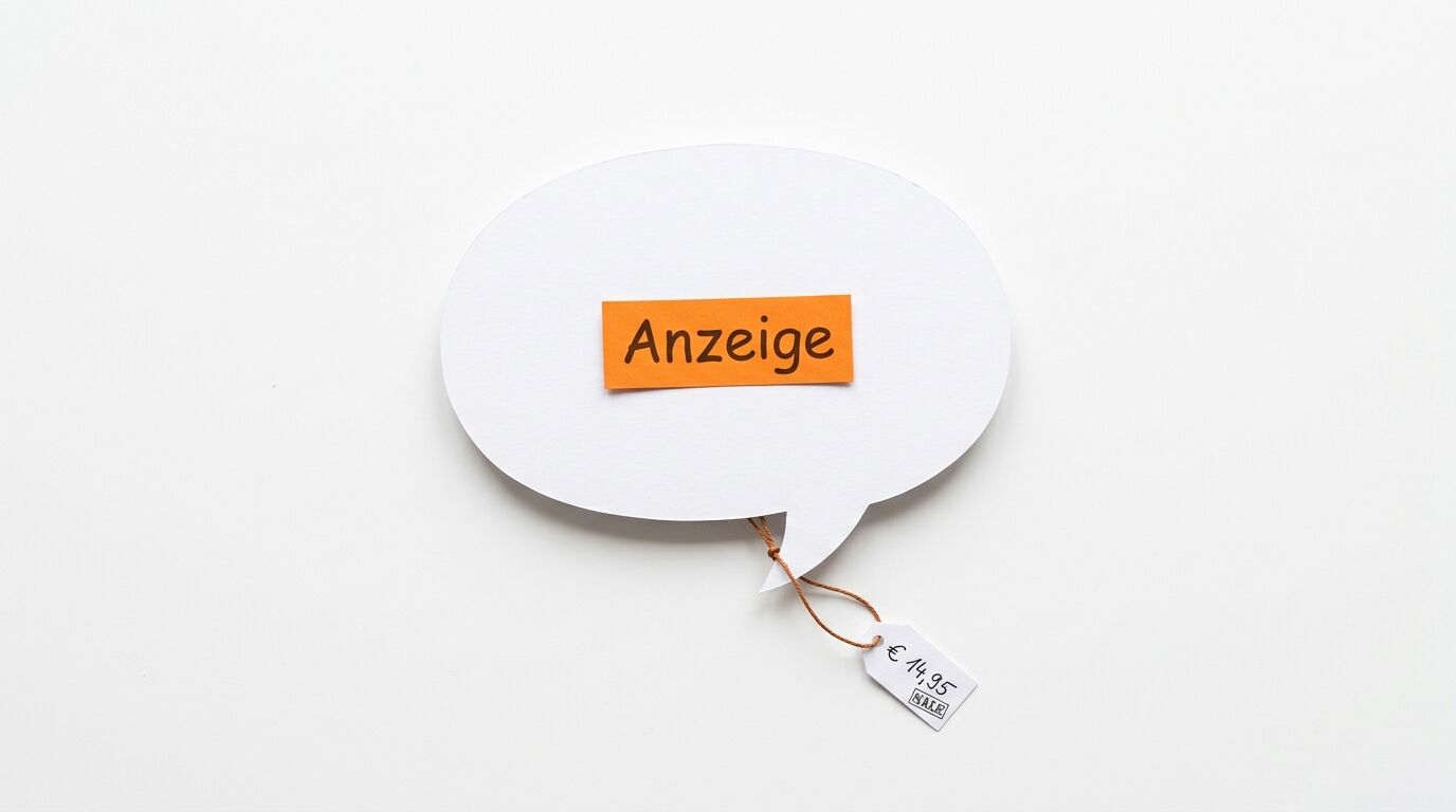 Sprechblase mit orangem Klebezettel