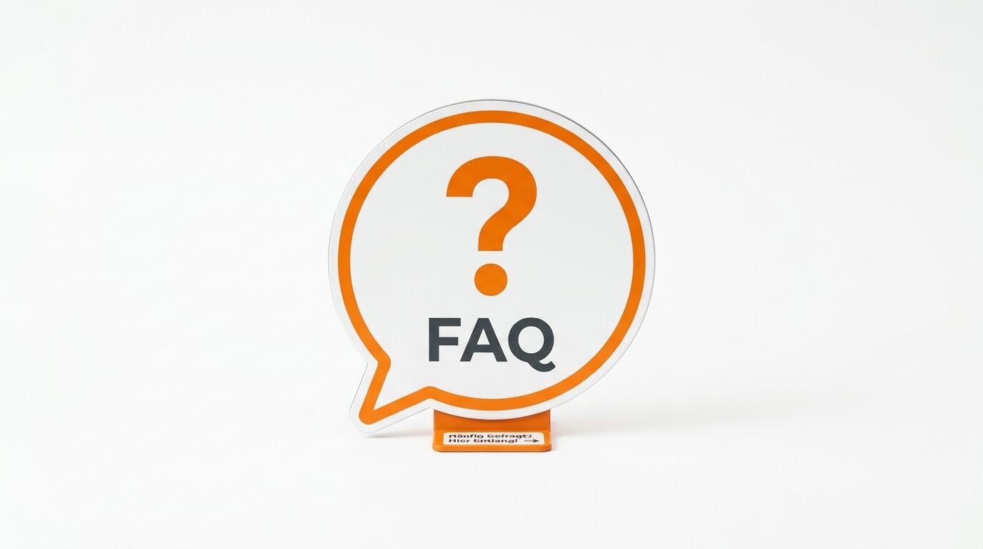 Hintergrund weiß, Schild Fragezeichen, FAQ orange