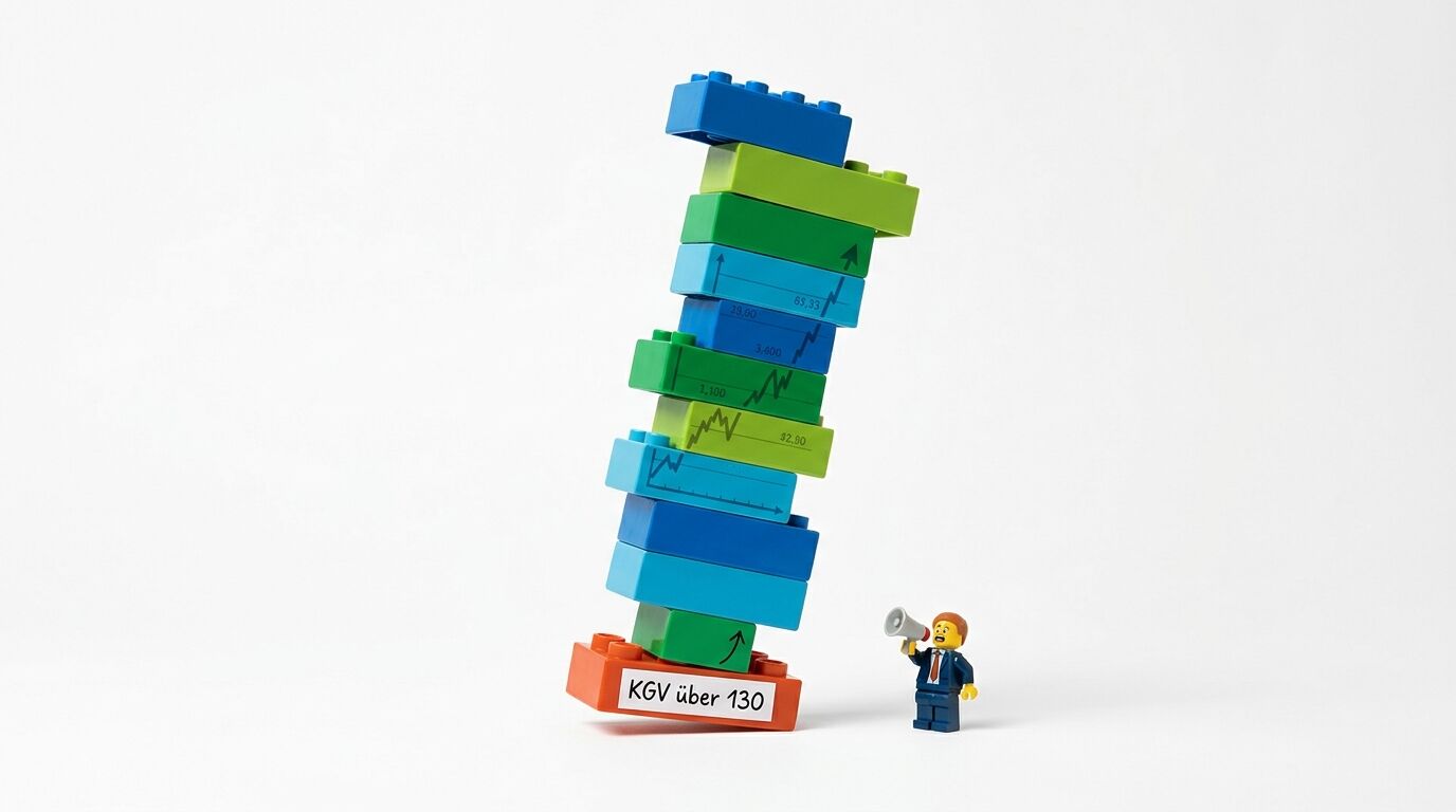 Lego-Stein-Turm wackelt, KGV-Sockel, Minifigur mit Megafon