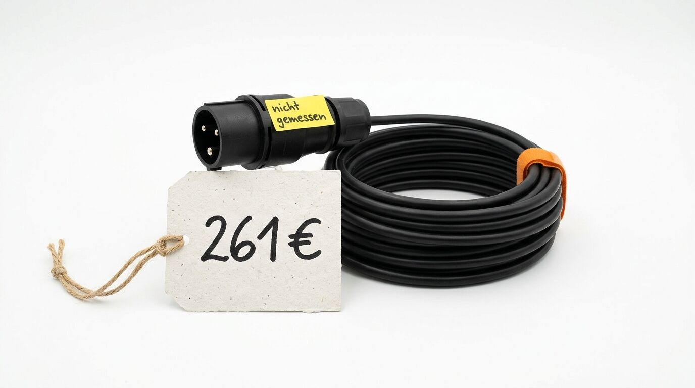 C-Bild Kabeltrommel mit CEE-Stecker, Preisanhänger