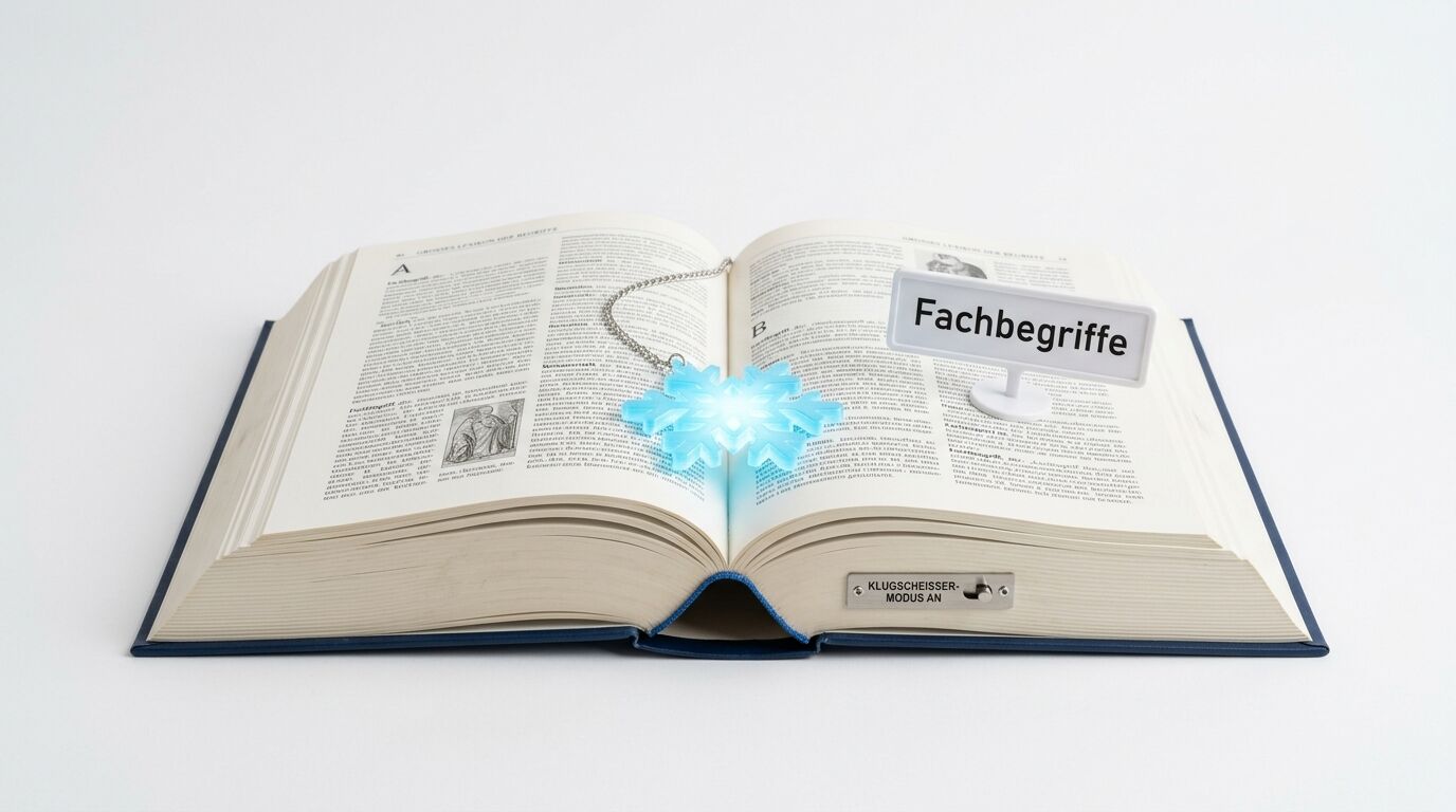 Ein Buch mit einem leuchtenden Schneeflocke-Schmuck und einem