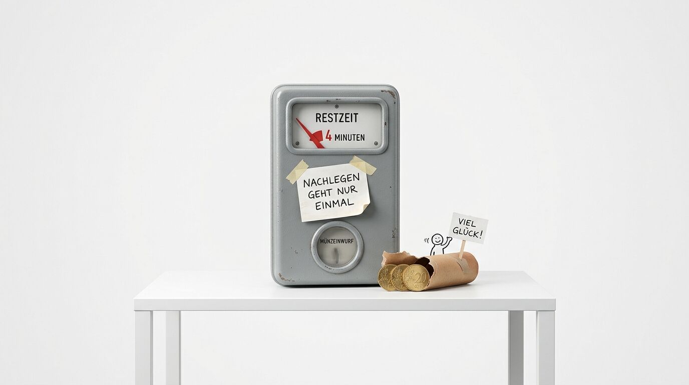 Grauer Münzautomat mit Notiz 
