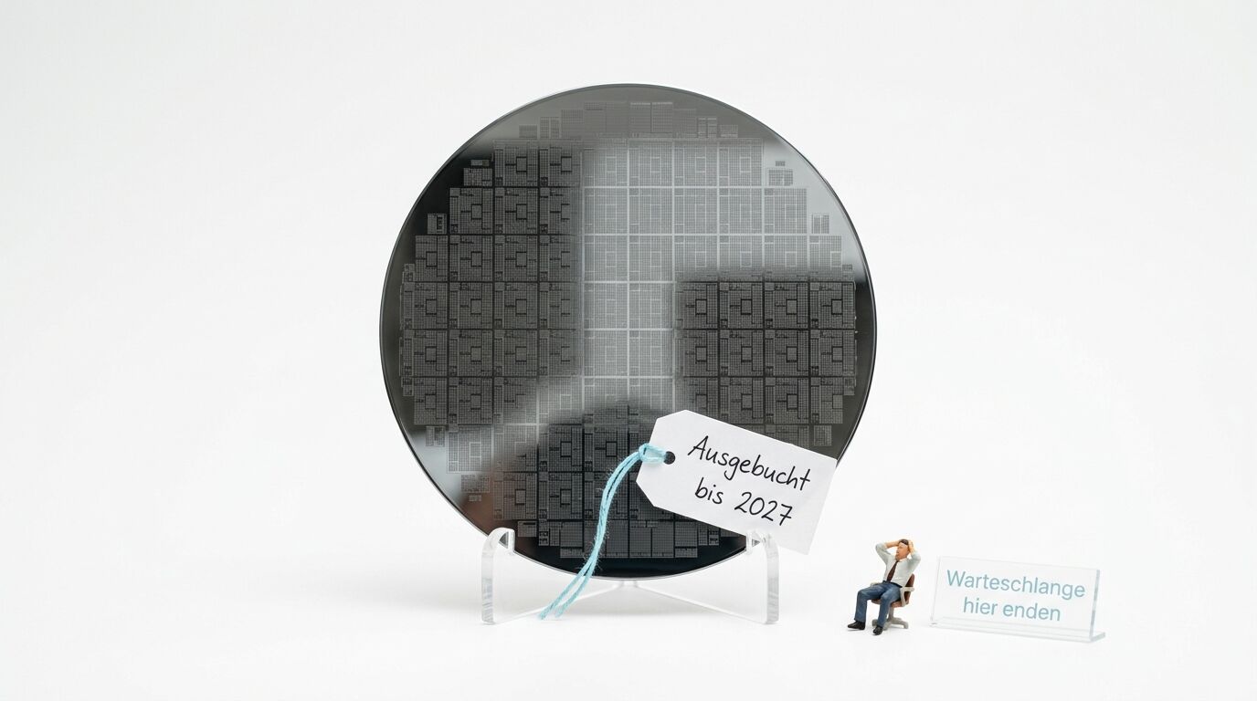 Siliziumwafer auf Ständer mit Etikett: 