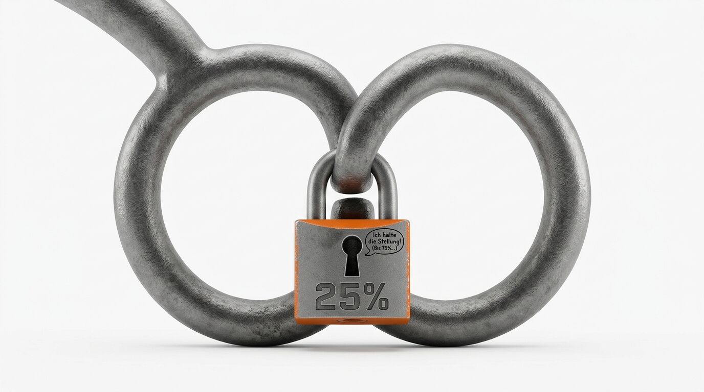 Metallringkonstruktion mit einem kleinen orangefarbenen Vorhängeschloss und Text darauf