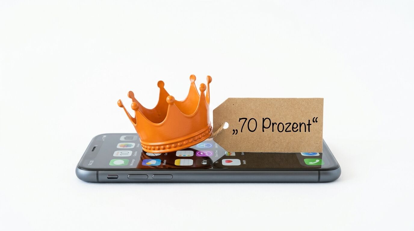 Krone und Anhänger „70 Prozent“ auf Smartphone