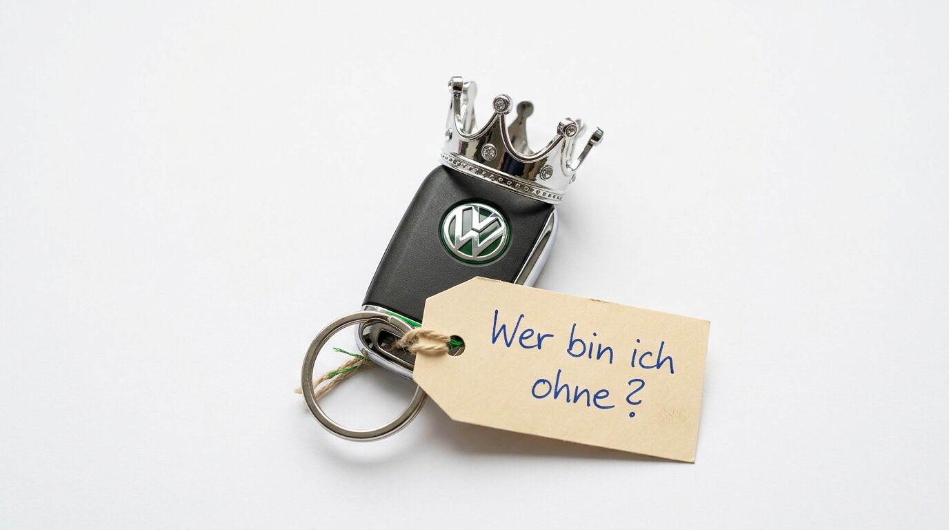 VW-Schlüssel mit Krone und Etikett: