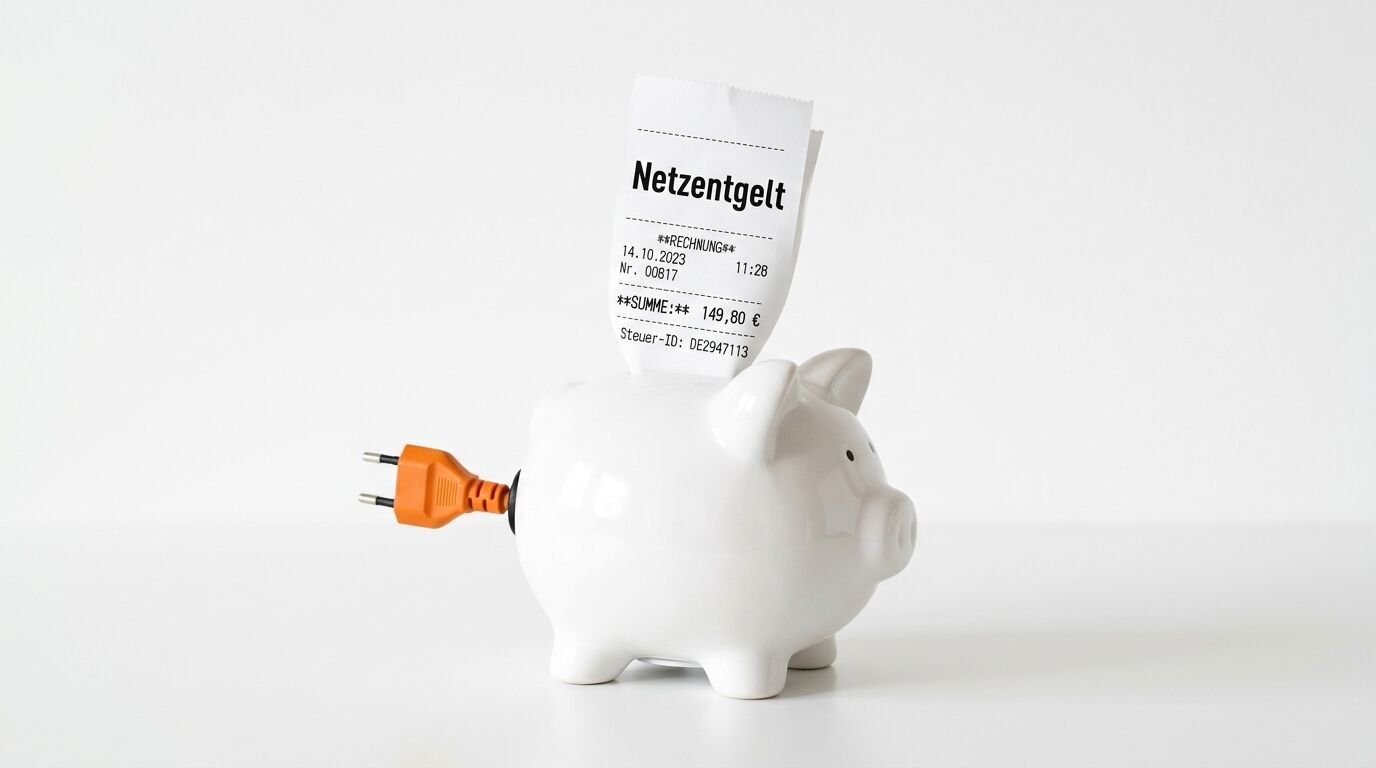 Sparschwein mit Stromstecker und Quittung (Aufschrift 