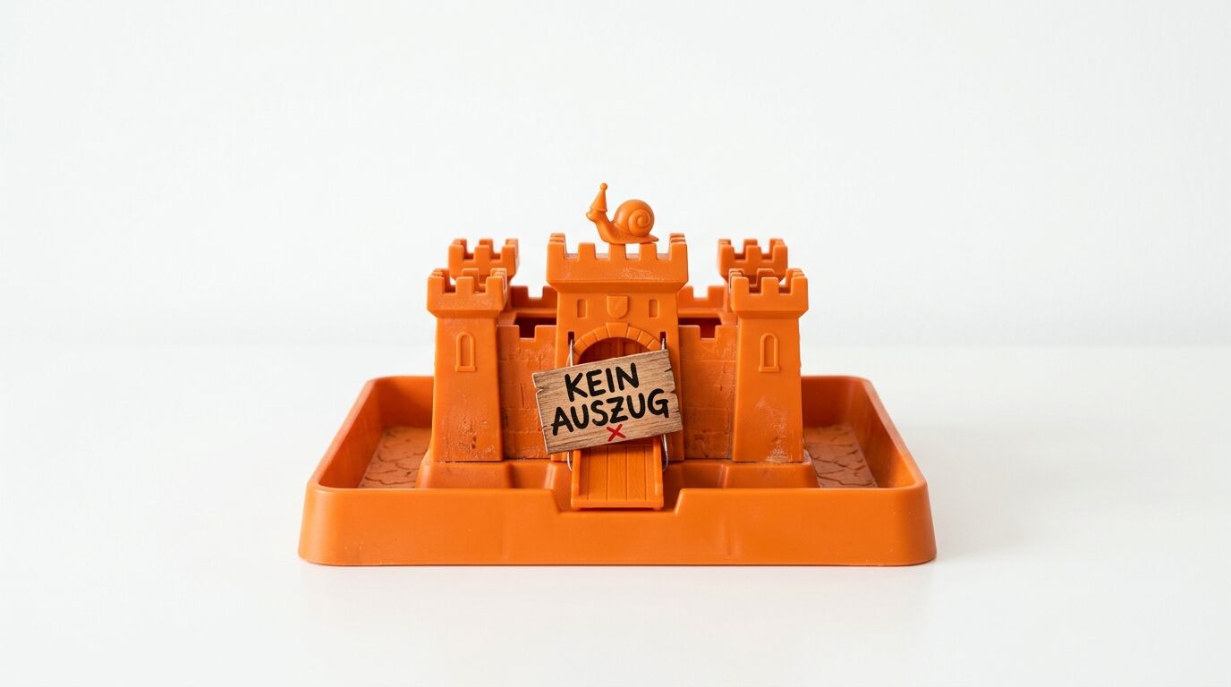 Modellburg, Schnecke, Schild „KEIN AUSZUG“ mit rotem X