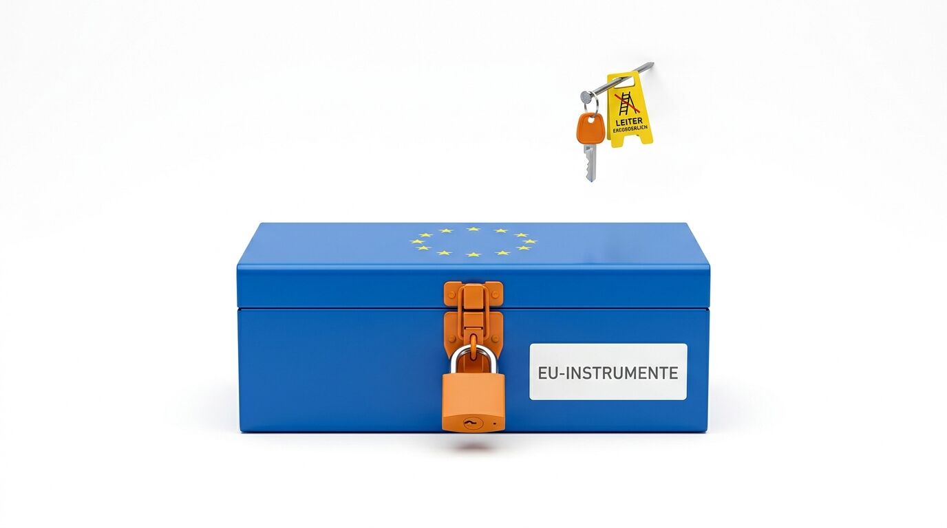 EU-Koffer mit Schloss und Schlüssel. Beschriftet mit
