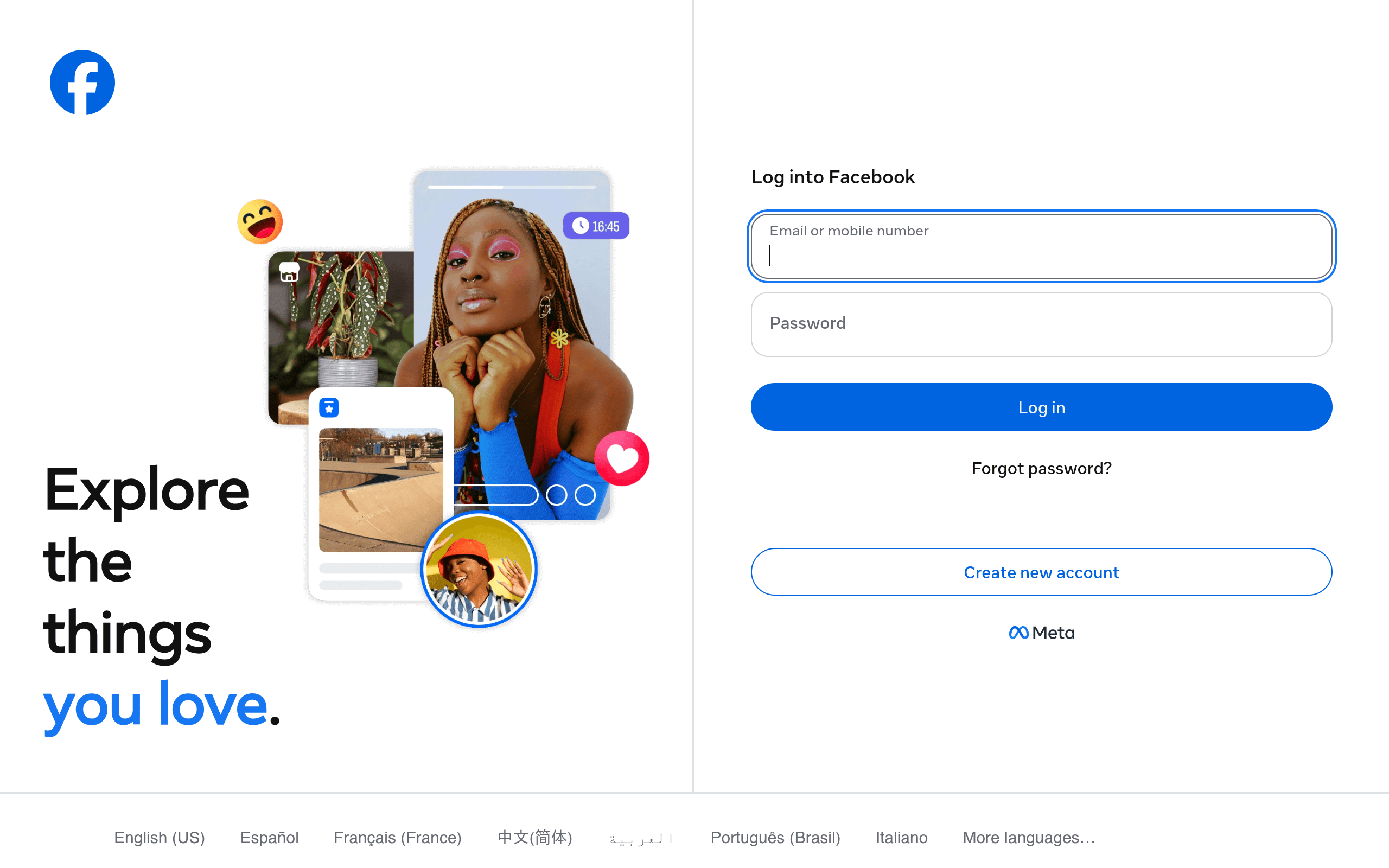 Facebook Startscreen