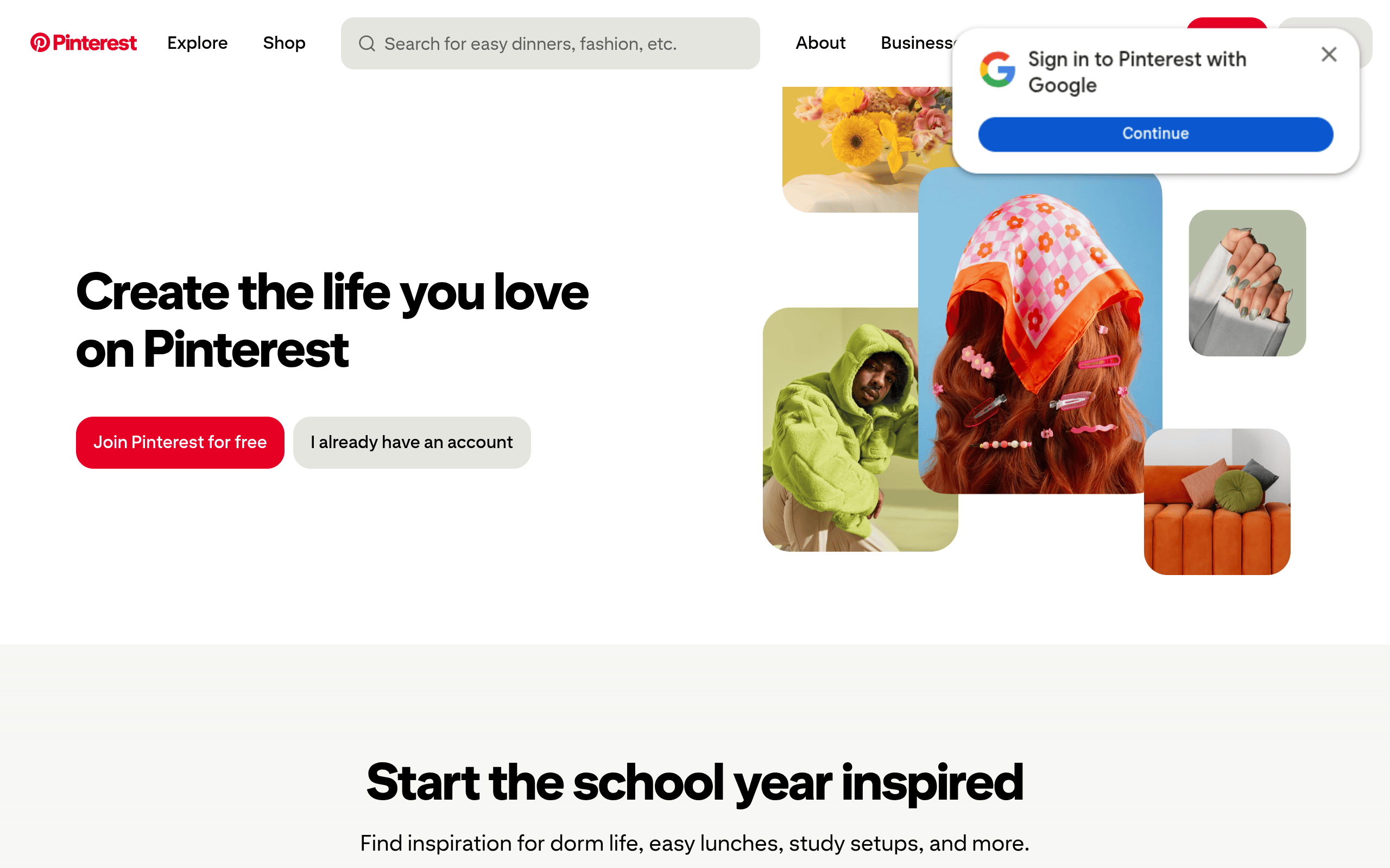 Pinterest Startscreen