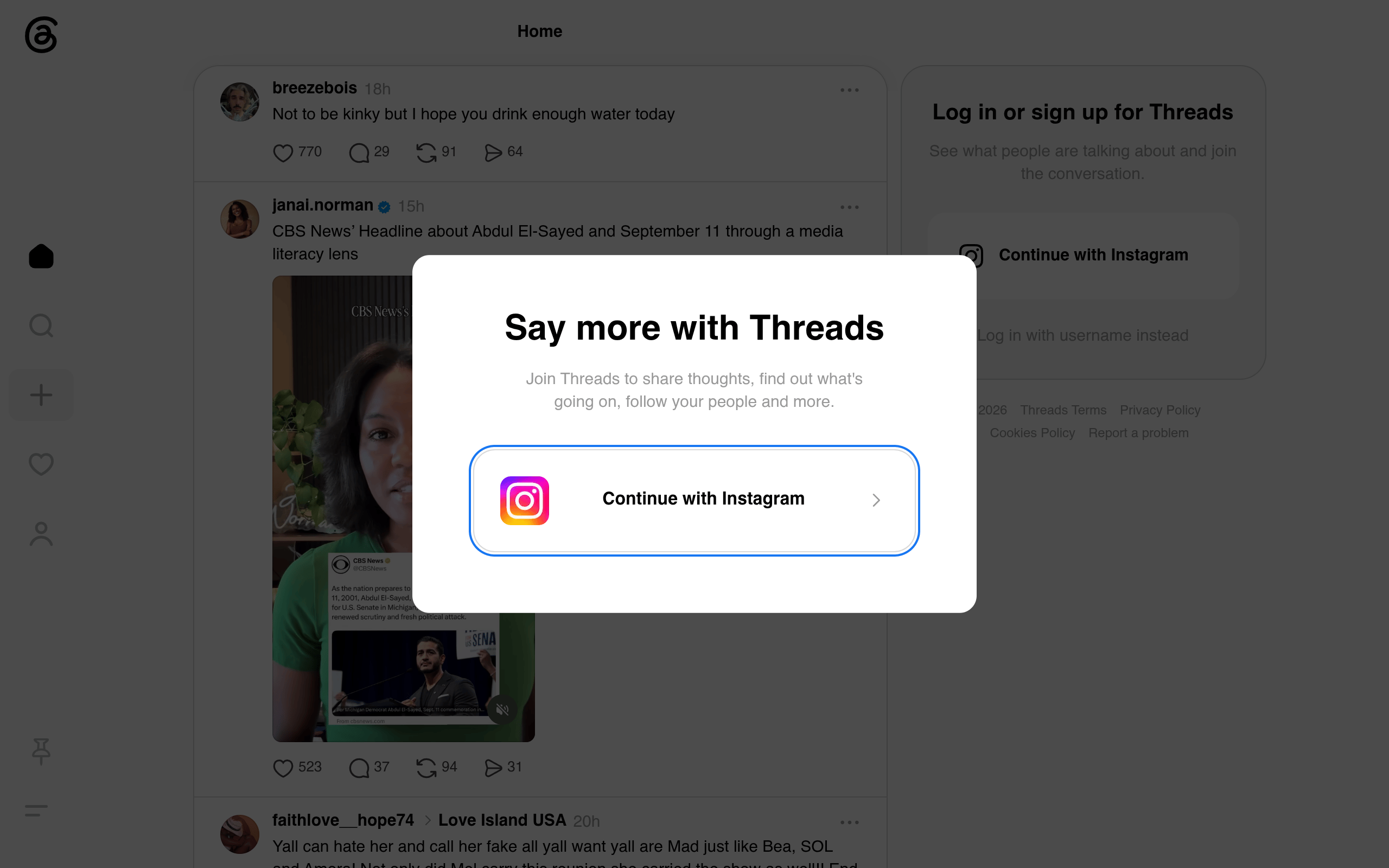Threads Startscreen