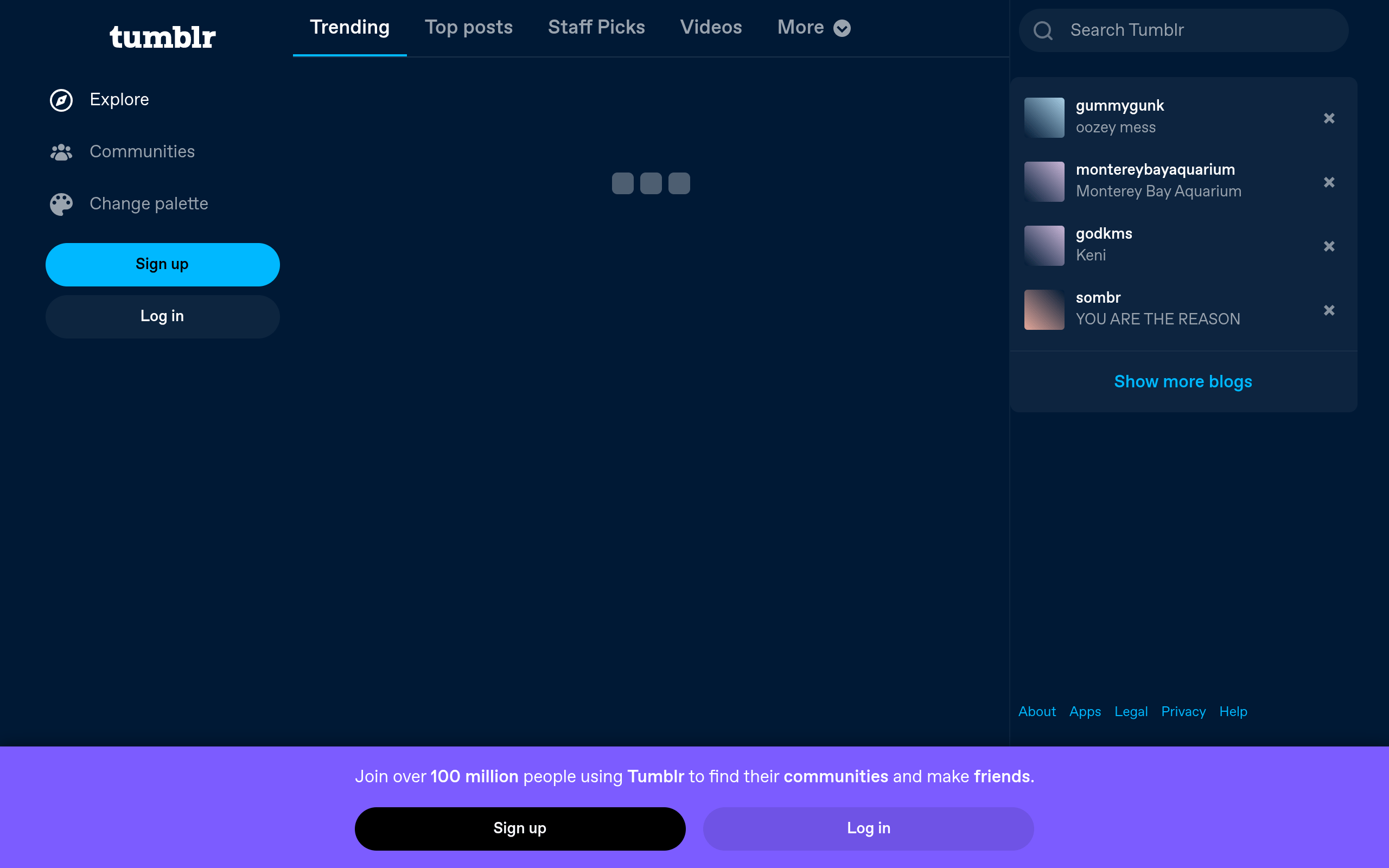 Tumblr Startscreen