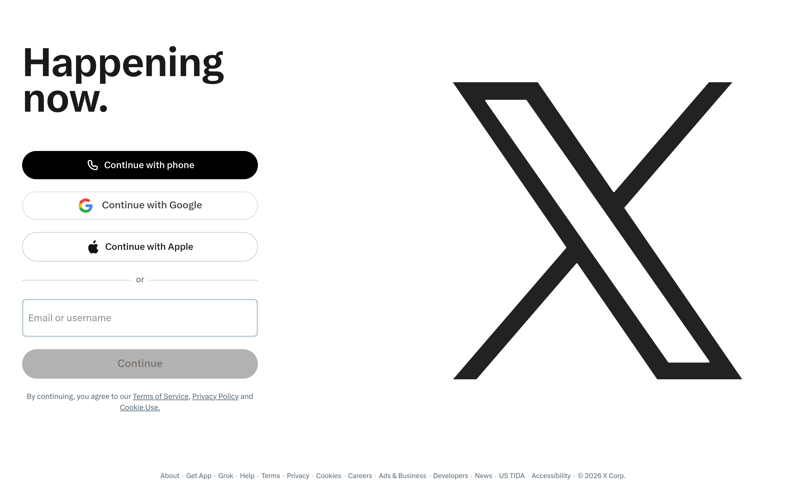 X Startscreen