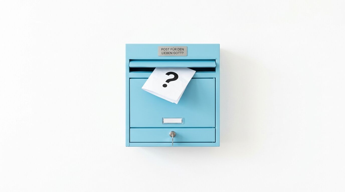 Hellblauer Briefkasten mit dem Text 