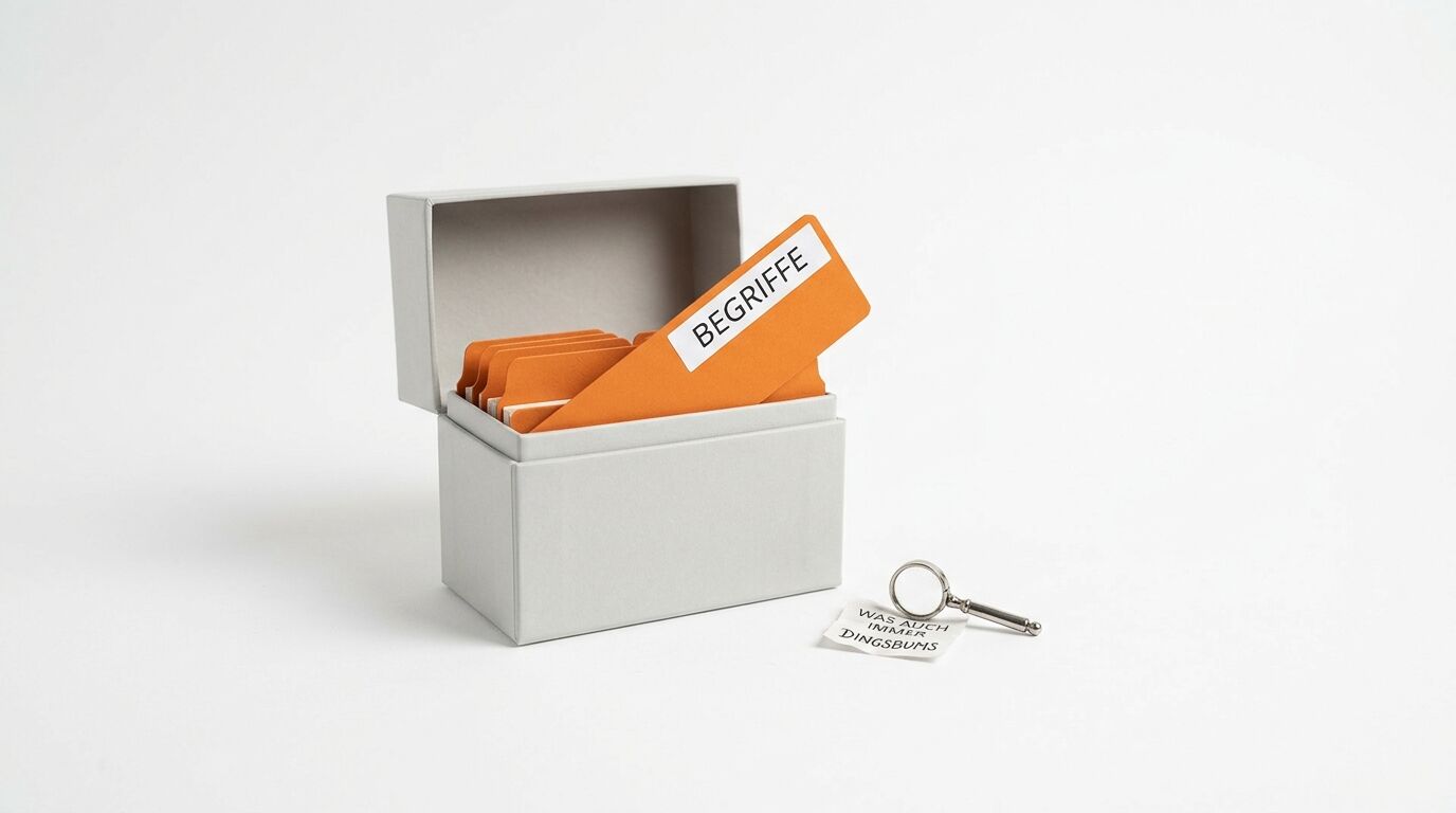 Graue Box mit orangefarbenen Trennblättern (eins beschriftet