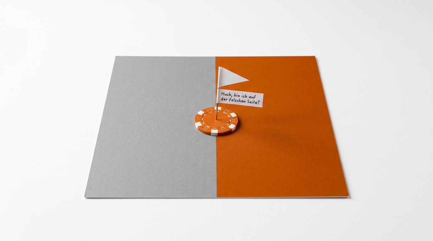 Ein oranger Jeton mit Fähnchen auf einer grau-orange geteilten Fläche