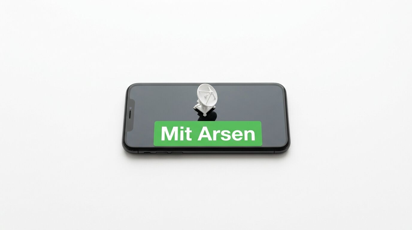 Smartphone mit Parabolantenne und grünem Button