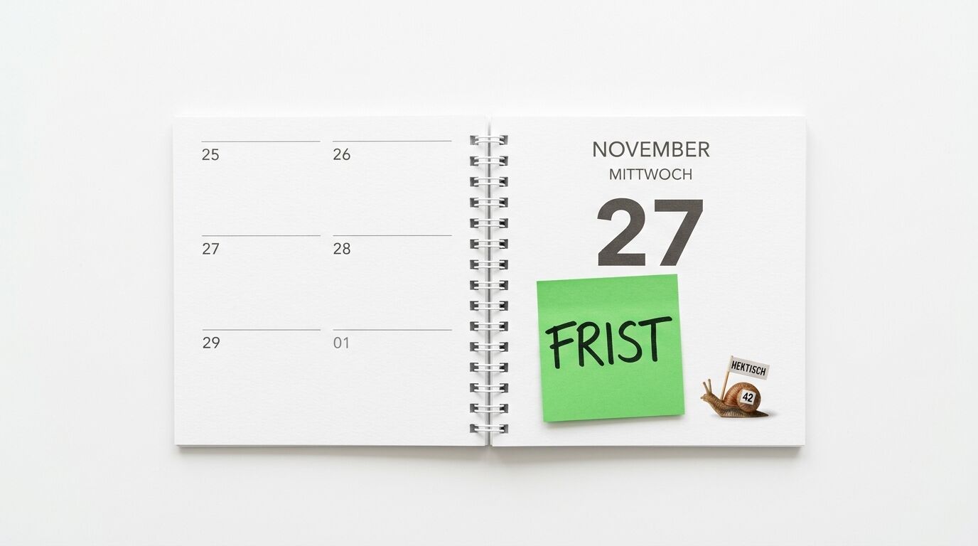 Kalender zeigt Mittwoch, 27. November mit Notizzettel