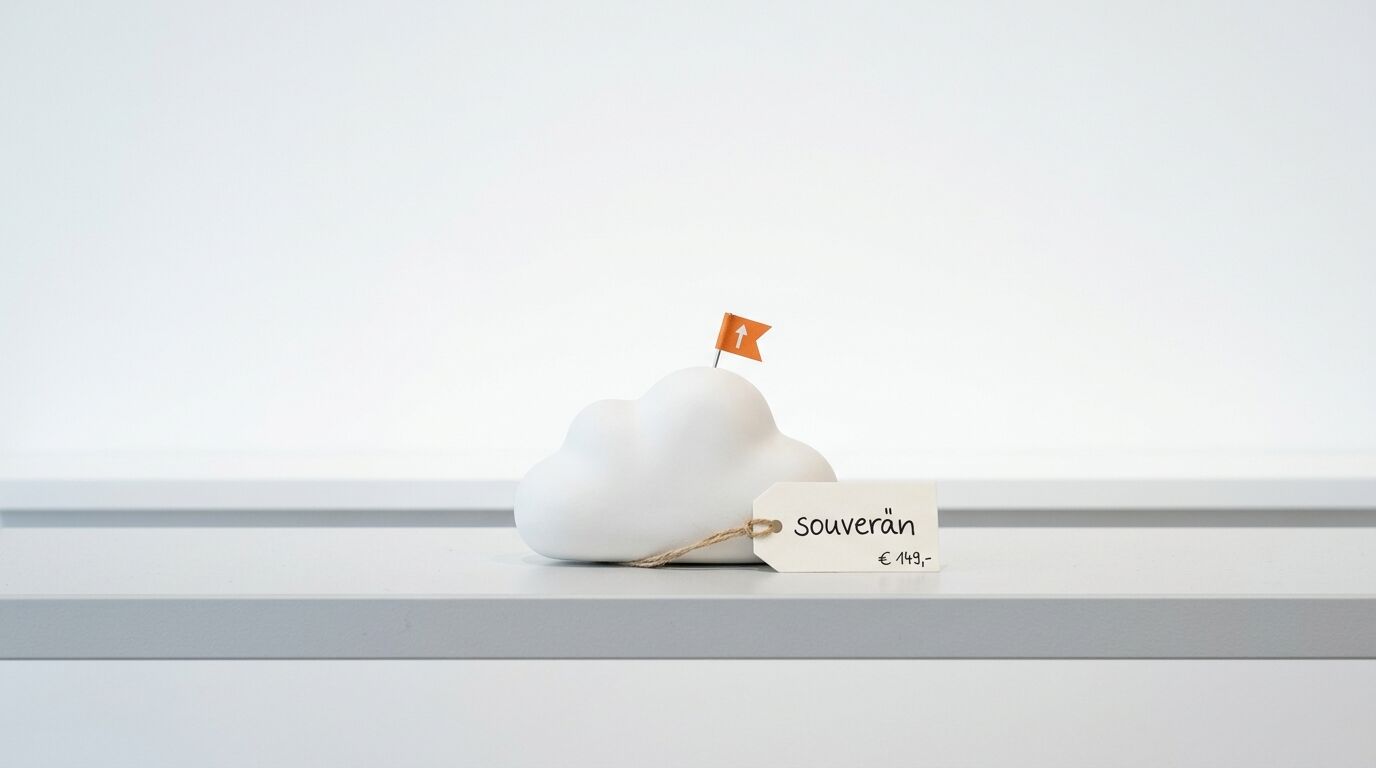 Eine Wolkenskulptur mit orangefarbener Flagge und einem Preisschild mit der Aufschrift Souverän €
