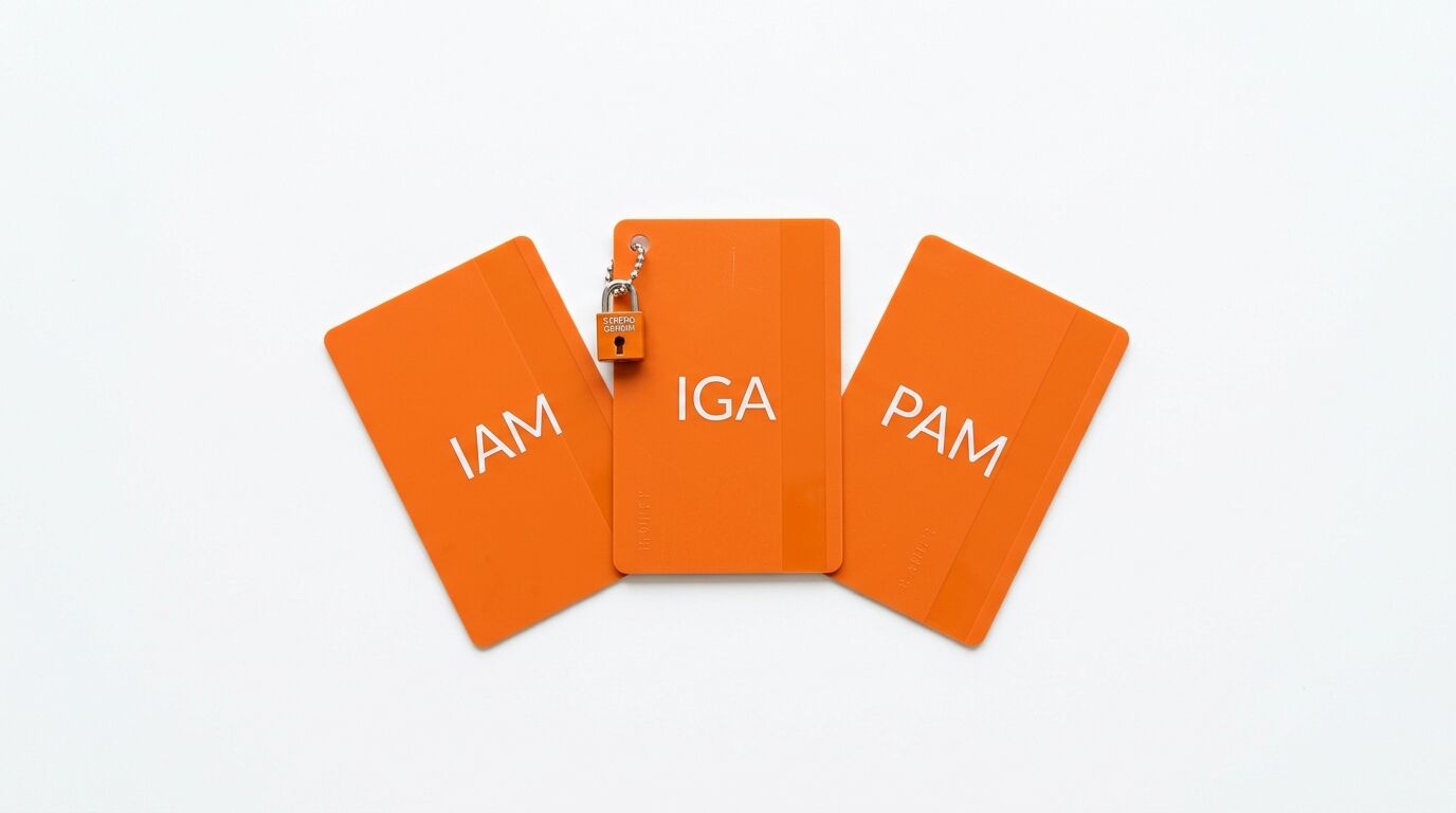 Drei orange Karten auf weißem Hintergrund, IGA-Karte mit kleinem Vorhängeschloss