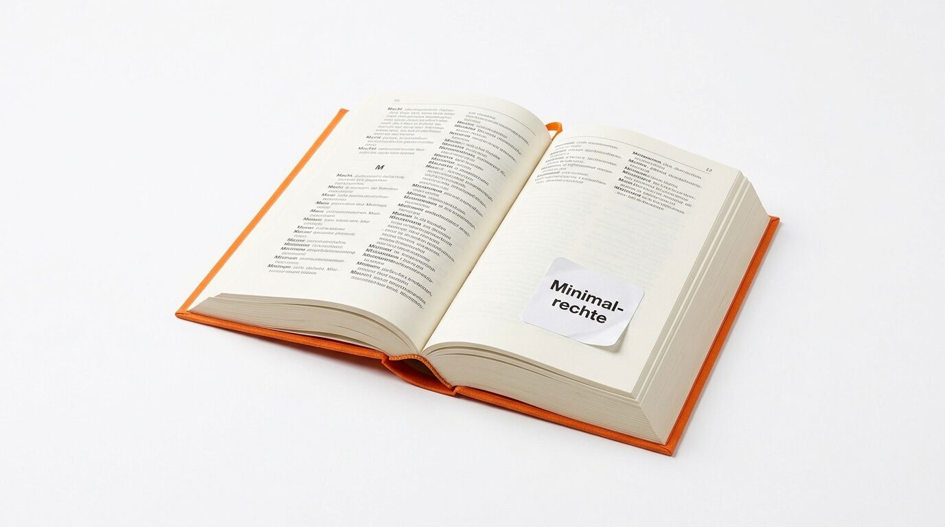 Aufgeschlagenes Buch mit Notizzettel „Minimal-rechte“