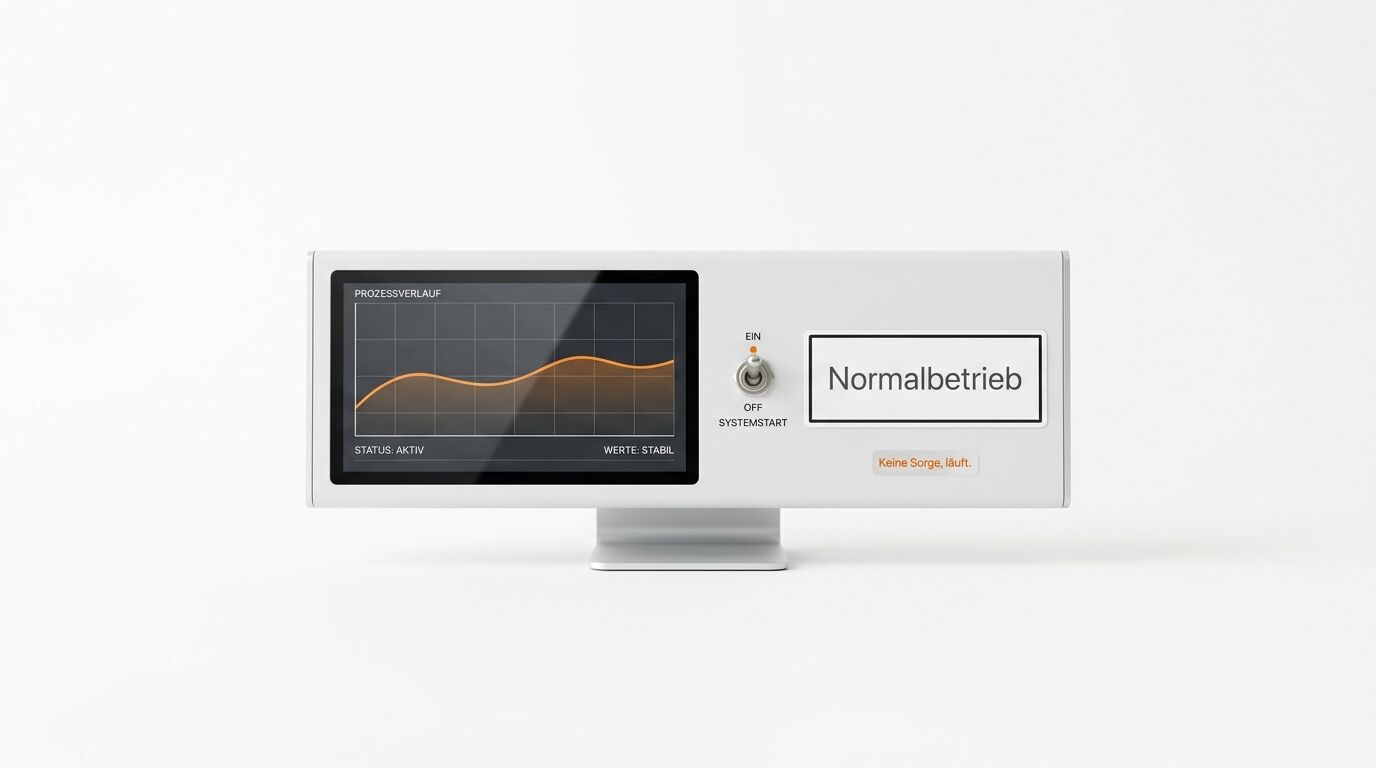 Weißes Steuerpult mit Display im Normalbetrieb, Schalter und Statusanzeige