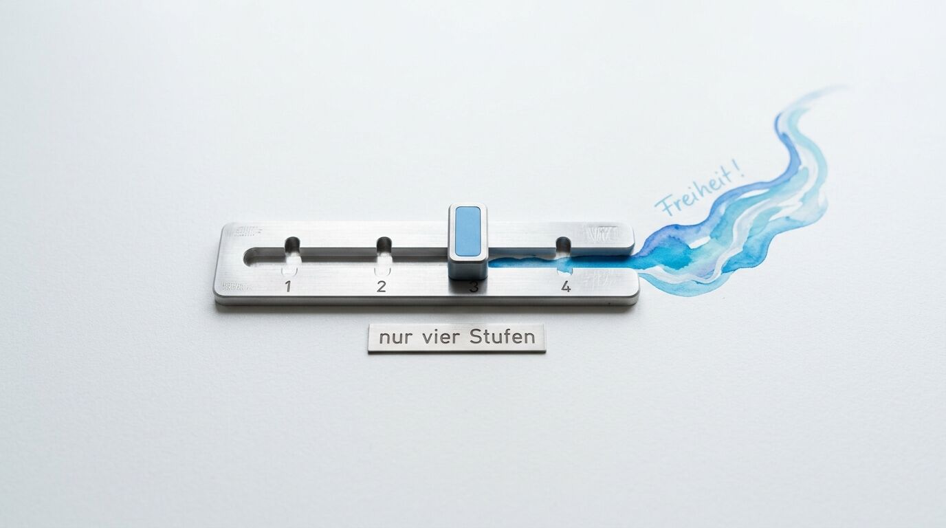 Metallschieberegler auf Stufe 3 mit Farbaustritt und Text