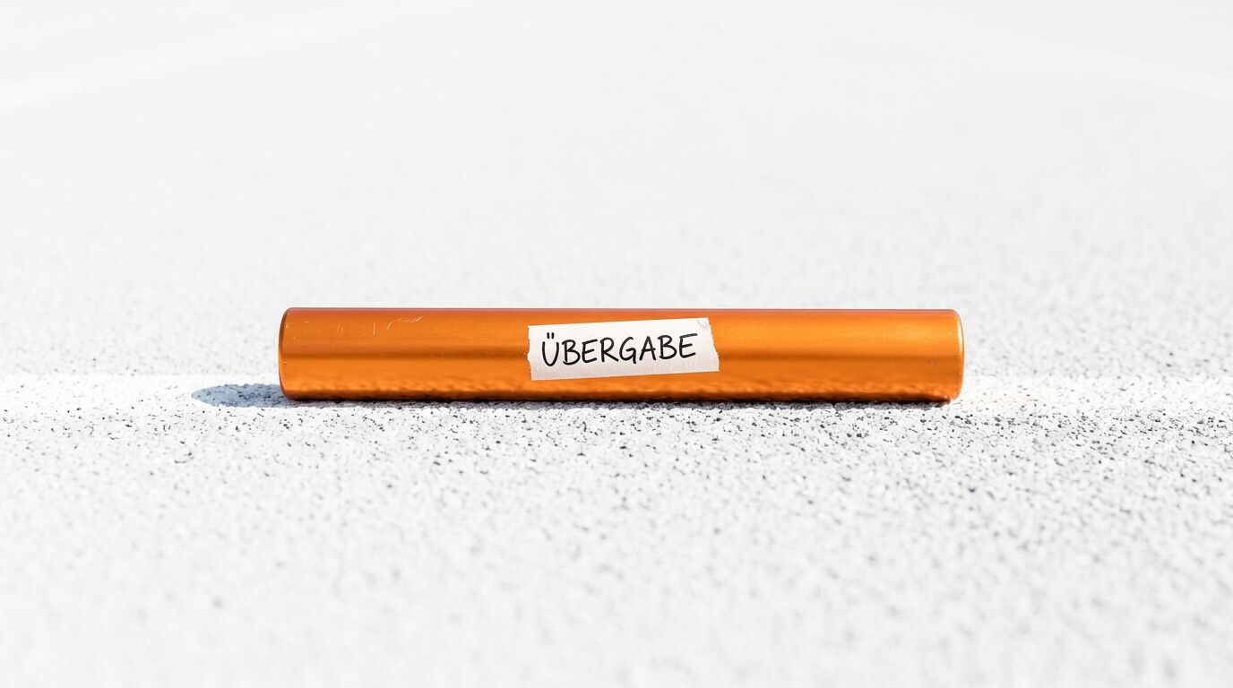 Orangefarbener Staffelstab mit Aufkleber