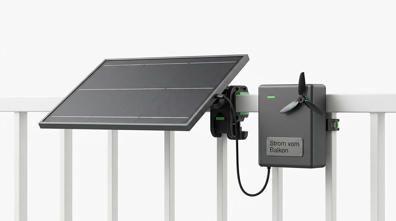 Balkongeländer-Kombination aus Solarpanel und Windrad-Modul (