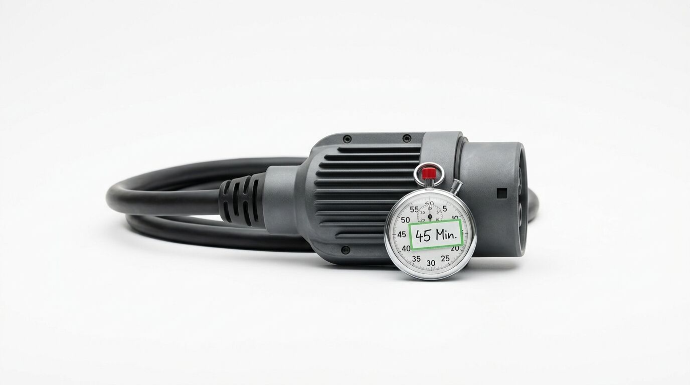 E-Auto Ladekabel und Stoppuhr mit 45 Minuten Anzeige