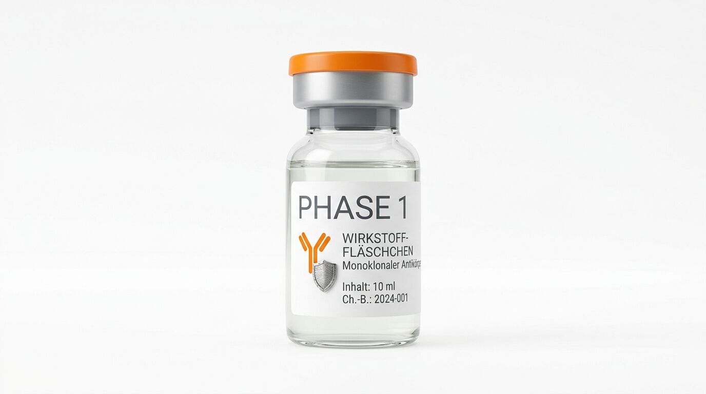 Ein medizinisches Fläschchen für eine Phase-1-Studie mit monoklonalen Antikörpern