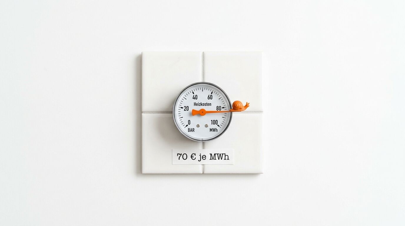 Druckmanometer für Heizkosten mit Schnecke auf orangefarbenem Zeiger und Preisangabe