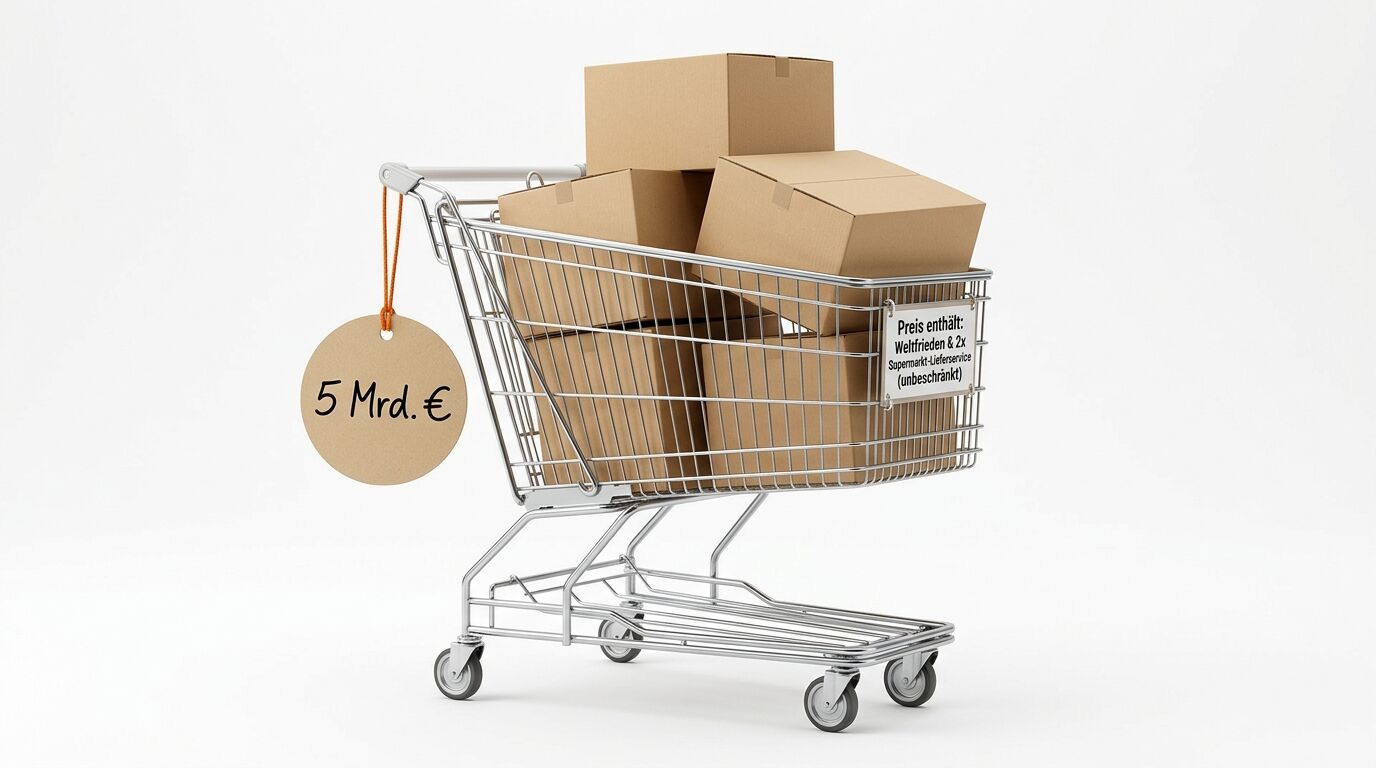 Einkaufswagen mit Paketen, Preisschild