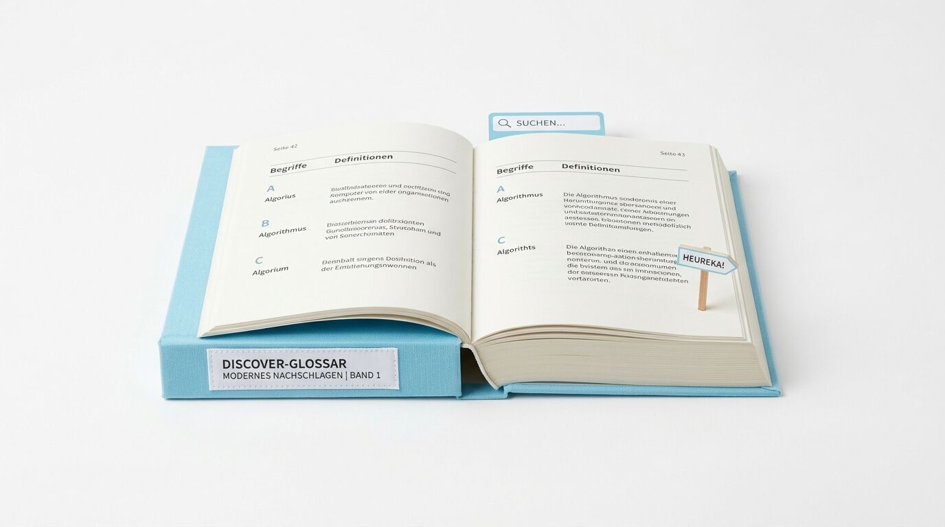 Ein blaues Buch, das aufgeschlagen ist und Definitionen von Begriffen zeigt