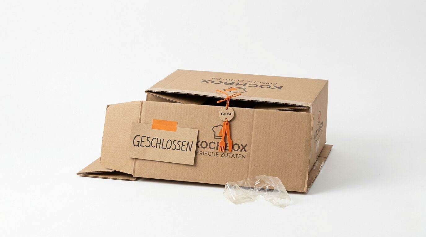 Kartonbox mit Aufschrift „GESCHLOSSEN“, weißem Hintergrund, braunem Karton und Orange, 1 Stck