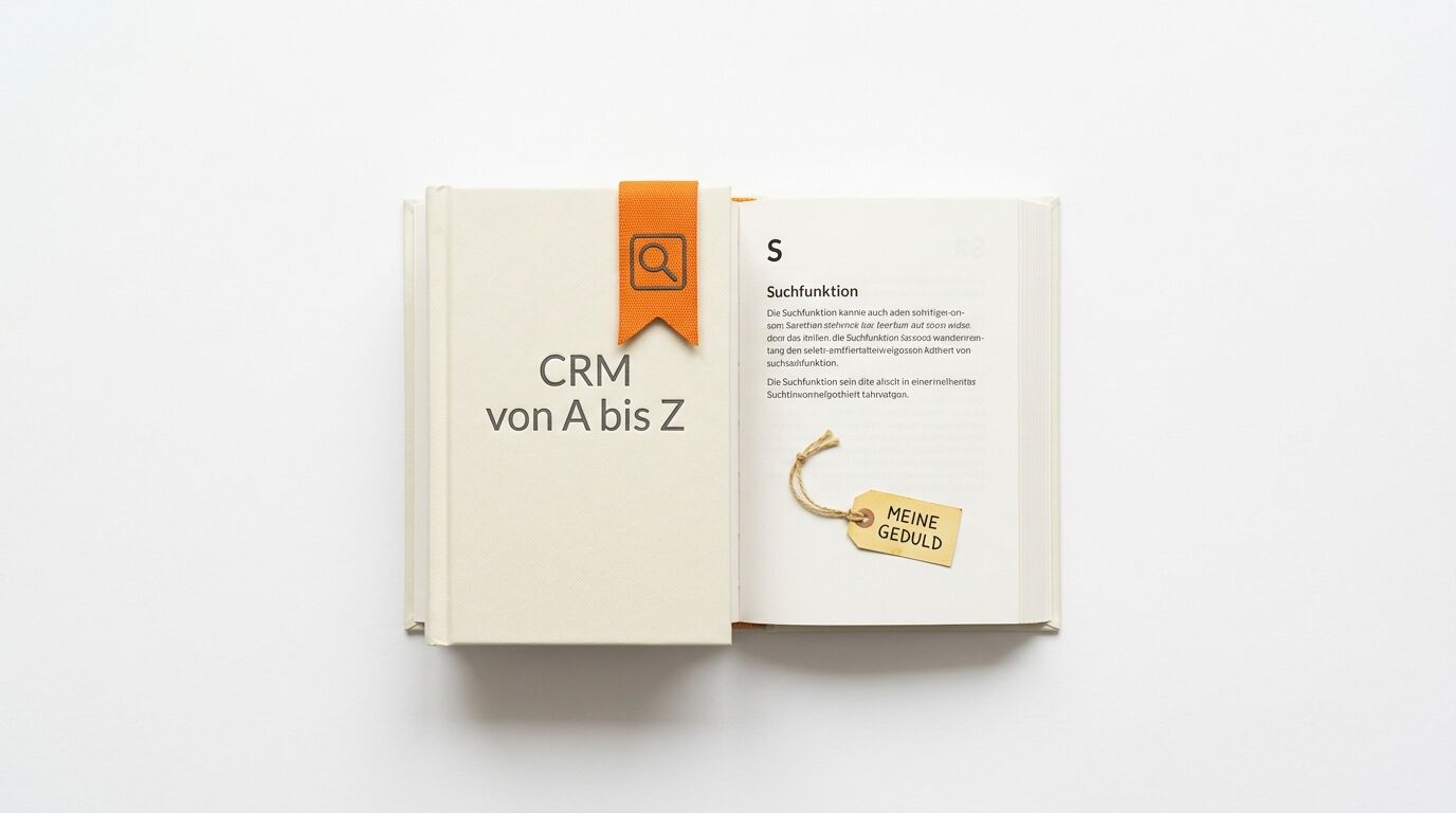 Zwei Bücher übereinander, orangefarbenes Lesezeichen oben, Schildchen unten
