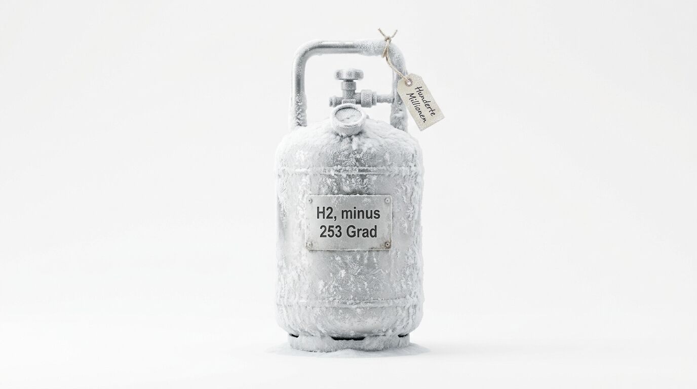 Gefrorene Gasflasche mit Aufschrift