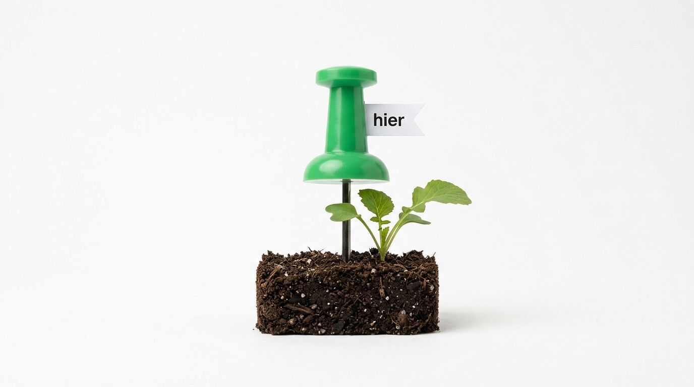 Grüne Reißzwecke mit Fähnchen 