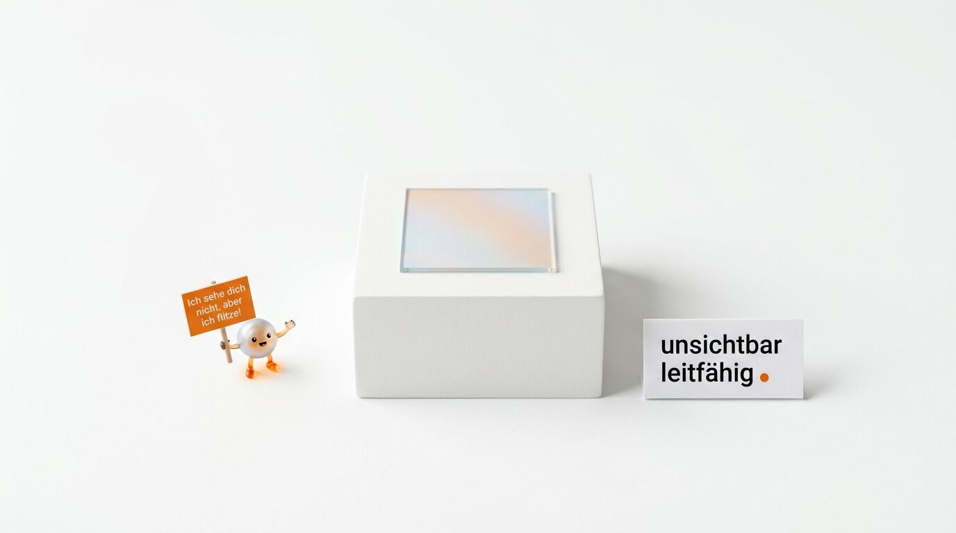 Produktbild mit Würfel, Glasplättchen, Figur mit Schild und Kärtchen