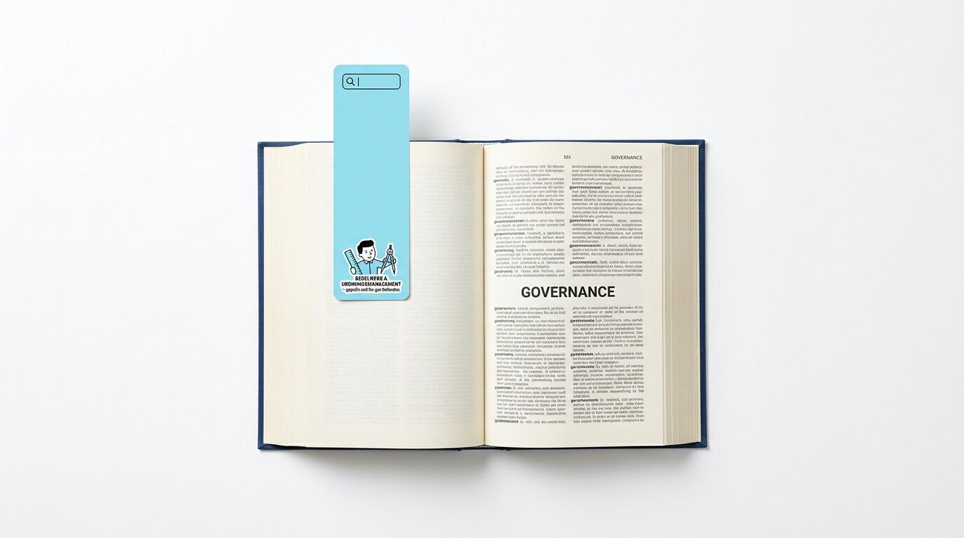 Aufgeschlagenes Buch mit blauem Lesezeichen mit Motiv und Suchfeld von oben auf weißem Grund