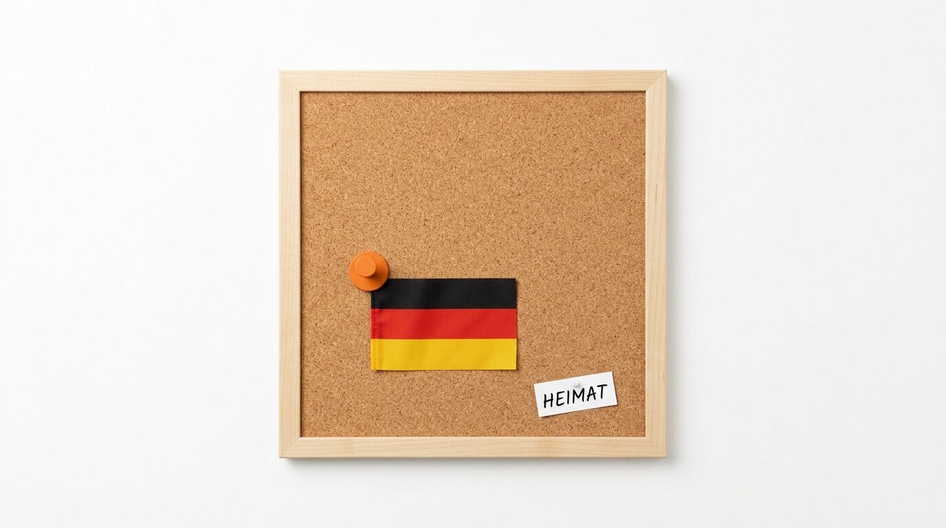 Korkpinnwand mit Deutschlandflagge, orangefarbener Pin und Papierschild
